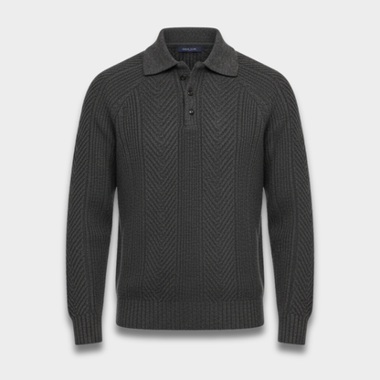 Męski Dziany Sweter Polo z Długim Rękawem i Teksturowanym Wzorem ModaBoutique