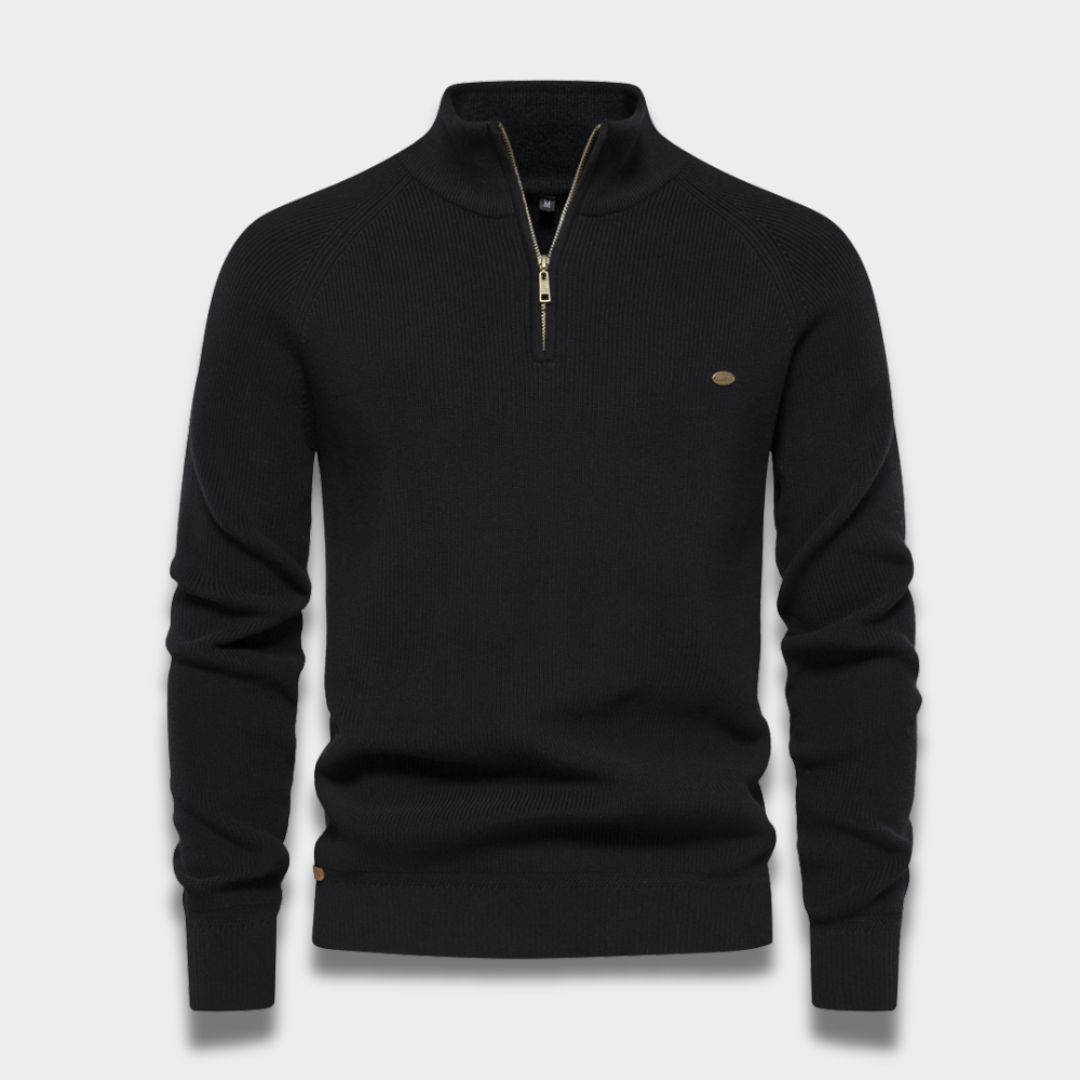 Męski sweter półgolf zapinany na zamek z miękkiej dzianiny