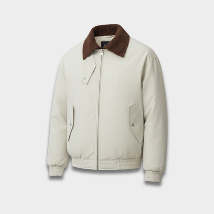 Męska Casualowa Kurtka Bomber z Kontrastowym Kołnierzem i Zamkiem Z przodu