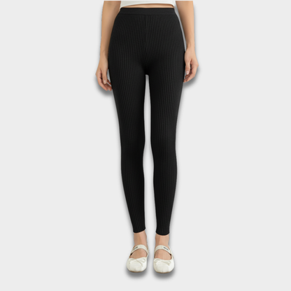 Damskie prążkowane legginsy dzianinowe z wysokim stanem Modaboutique