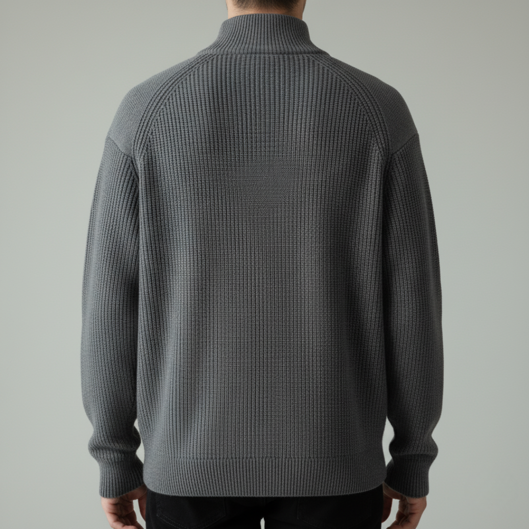 Męski sweter zapinany na zamek w prążkowaną dzianinę Modaboutique