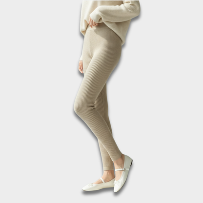 Damskie prążkowane legginsy dzianinowe z wysokim stanem Modaboutique