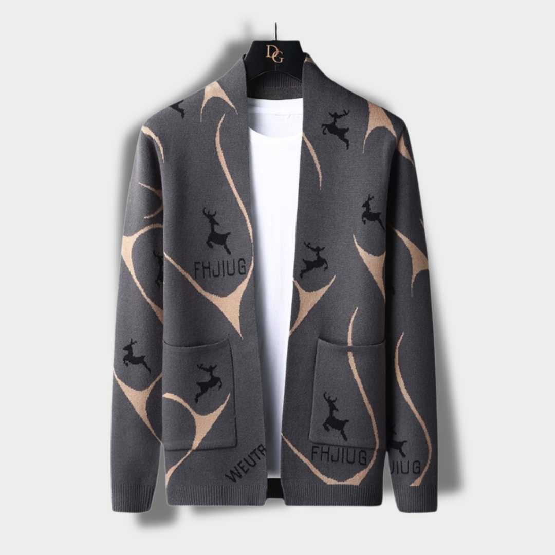 Męski kardigan casual z otwartym przodem i kieszeniami naszywanymi