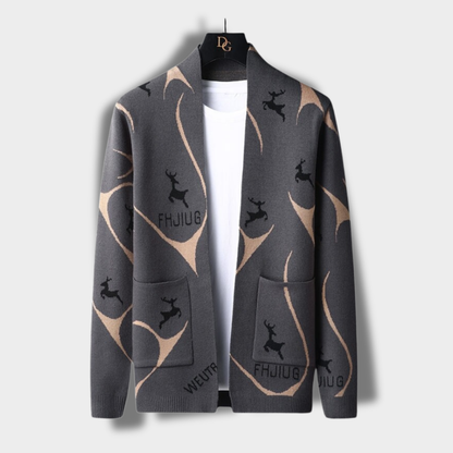 Męski kardigan casual z otwartym przodem i kieszeniami naszywanymi