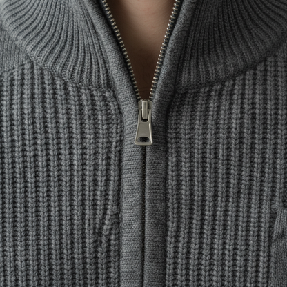 Męski sweter zapinany na zamek w prążkowaną dzianinę Modaboutique