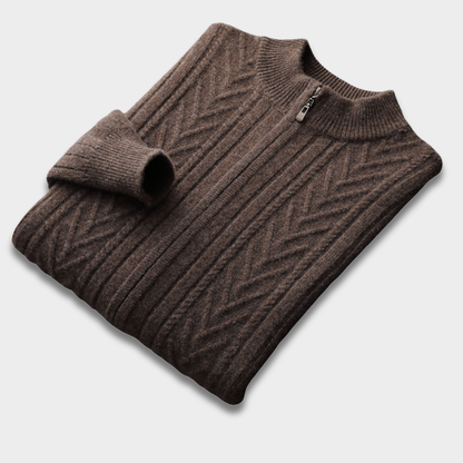 Męski Sweter Dziany z Półzamkiem i Żebrowanym Wzorem ModaBoutique