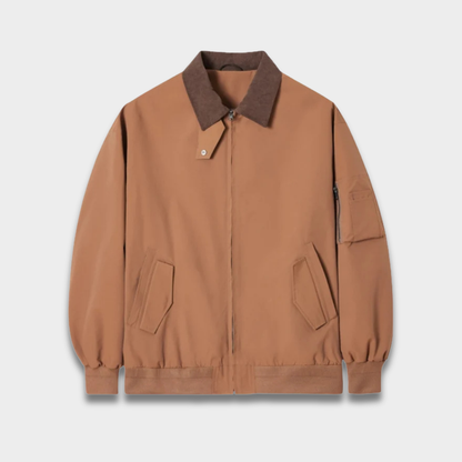 Męska Casualowa Kurtka Bomber z Kontrastowym Kołnierzem i Zamkiem Z przodu