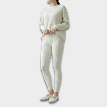 Damskie prążkowane legginsy dzianinowe z wysokim stanem Modaboutique