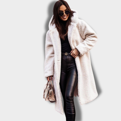 Damski długi płaszcz z teksturą i kapturem