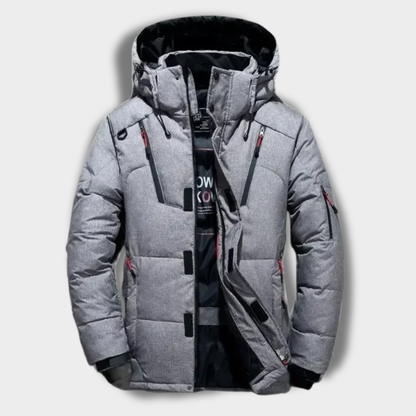 Męska Zimowa Kurtka Puchowa z Kapturem i Ociepleniem