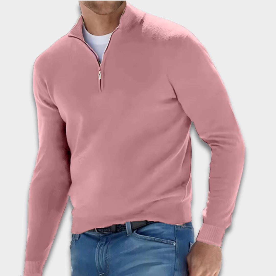 Sweter męski z krótkim zamkiem z prążkowanej dzianiny Modaboutique