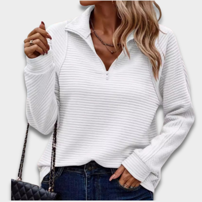 Damski prążkowany sweter typu quarter-zip ModaBoutique