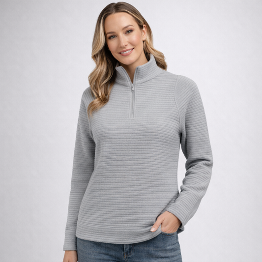 Damski prążkowany sweter typu quarter-zip