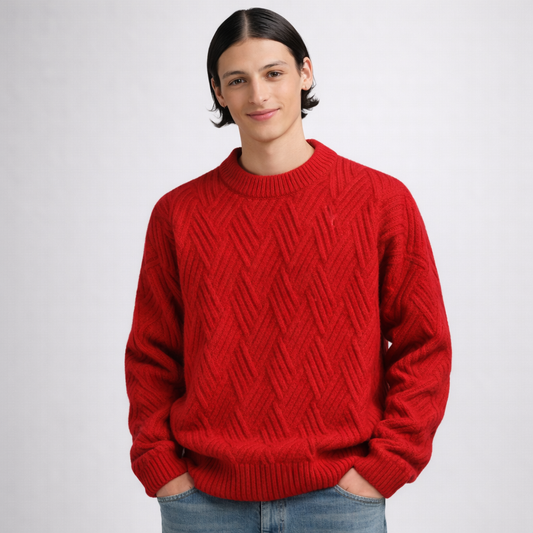 Sweter unisex z dzianiny o teksturowanym wzorze i ściągaczowymi wykończeniami