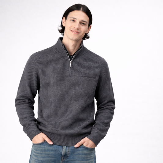 Męski sweter zapinany na zamek w prążkowaną dzianinę Modaboutique