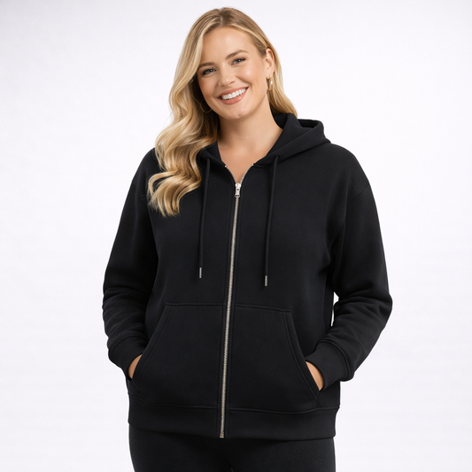 Damska bluza z kapturem zapinana na zamek z miękkiej tkaniny