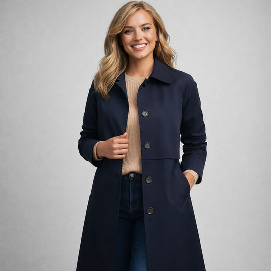 Damski Lekki Płaszcz Trencz z Zapięciem na Guziki