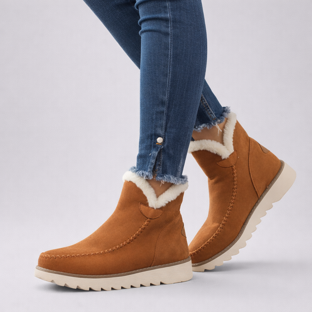 Damskie zimowe botki do kostki z wewnętrzną warstwą i teksturowaną podeszwą