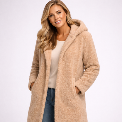 Damski długi płaszcz z teksturą i kapturem