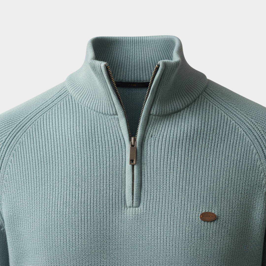 Męski sweter półgolf zapinany na zamek z miękkiej dzianiny